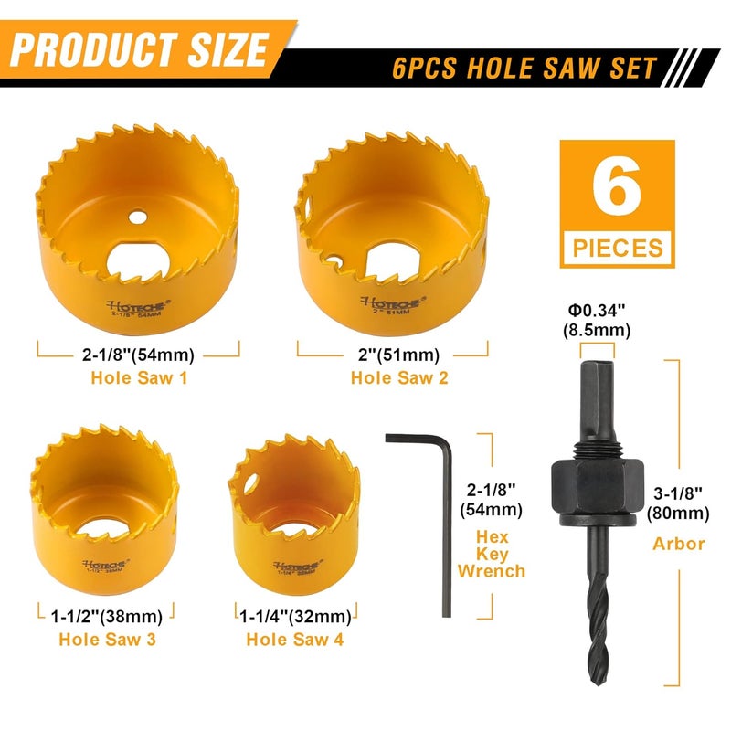 HOTECHE 6-Piece Hole Saw Set - Versatile Hole Cutter Kit for Wood, Plastic, and Fiberboard - Clean, Accurate Cuts with Arbor Hole Drill - Compatible with Hand Drills, Drill Presses, and Rotary Tools - Image 2